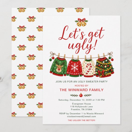 Invitation Fête du pull de Noël laid (Devant / Derrière)