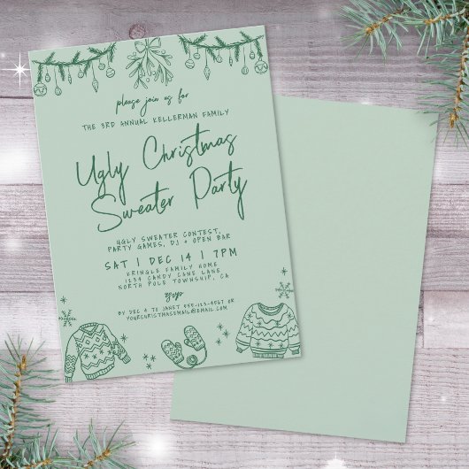 Invitation Fête du pull de Noël laid dessiné à la main