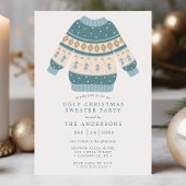 Invitation Fête du pull de Noël moche et collant bleu