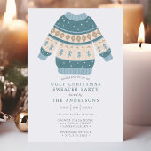 Invitation Fête du pull de Noël moche et collant bleu