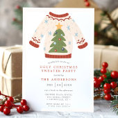 Invitation Fête du pull de Noël moche et ringard avec sapin d