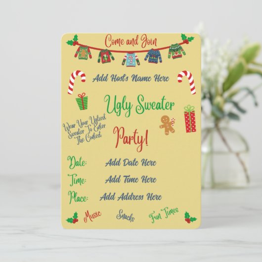 Invitation Fête du Pull de Noël Moche Jaune (Debout devant)