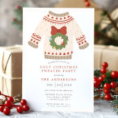 Invitation Fête du pullover de Noël moche couronne de Noël