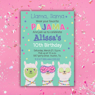 Invitation Fête du pyjama de Lama, sommeil
