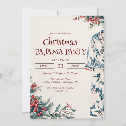 Invitation Fête du pyjama de Noël (Devant)