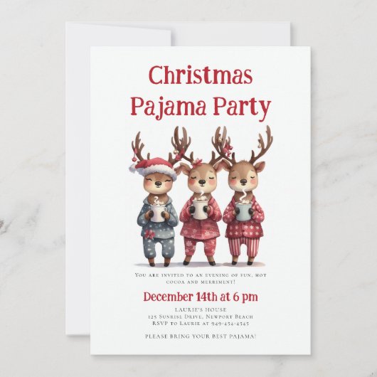 Invitation Fête du pyjama de Noël Funny Reindeer Sleepwear (Devant)