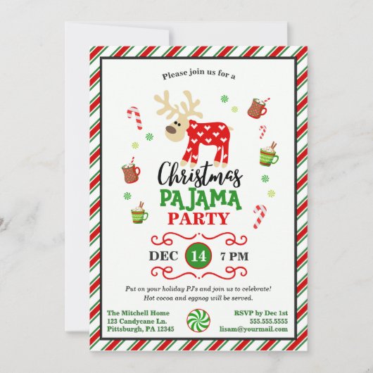 Invitation Fête du pyjama de Noël Rindeer (Devant)