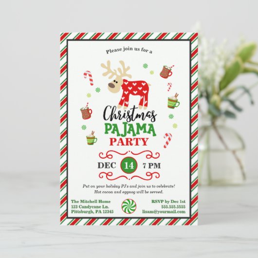 Invitation Fête du pyjama de Noël Rindeer (Debout devant)