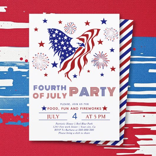 Invitation Fête du quatre juillet aigle rouge et bleu