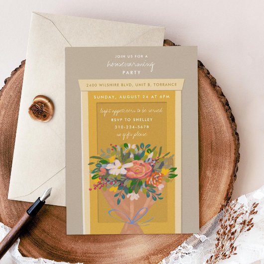 Invitation Fête du réchauffement de la maison de porte jaune 