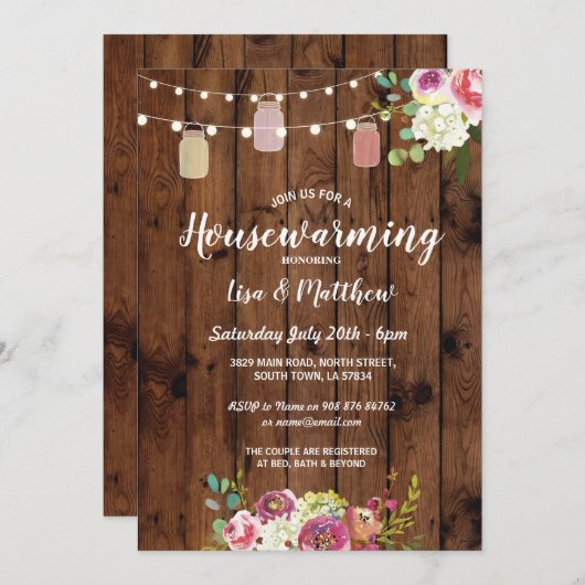 Invitation Fête du réchauffement du foyer Rustic Jars Invitat (Devant / Derrière)