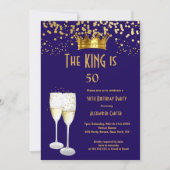 Invitation Fête du roi 50 ans Royal blue Champagne (Devant)