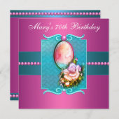 Invitation Fête du Rose de Caméo Turquoise rose 70e anniversa (Devant / Derrière)