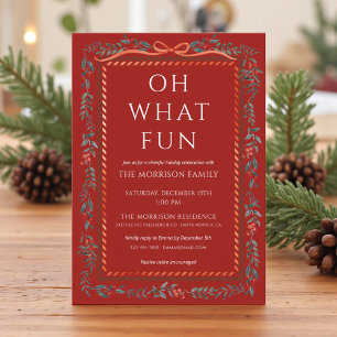 Invitation Fête du ruban rouge Fête de Noël de houx de vacanc