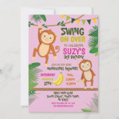 Invitation Fête du singe Anniversaire Coudre sur la fille ros (Devant)