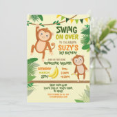 Invitation Fête du singe Anniversaire Coussin Sur Jaune Amusa (Debout devant)