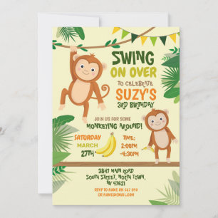 Invitation Fête du singe Anniversaire Coussin Sur Jaune Amusa