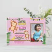 Invitation Fête du singe Anniversaire Swing Photo Pink Invita (Debout devant)