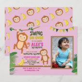 Invitation Fête du singe Anniversaire Swing Photo Pink Invita (Devant / Derrière)