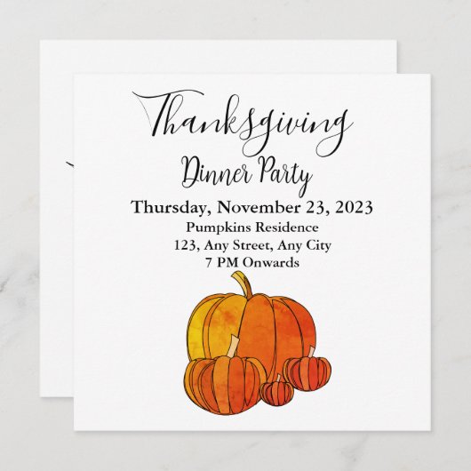 Invitation Fête du Thanksgiving citrouille (Devant / Derrière)