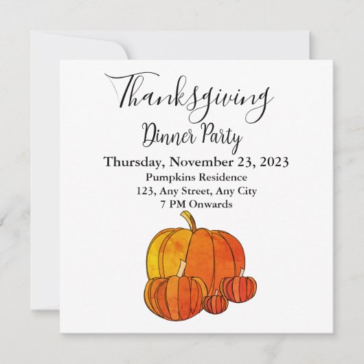 Invitation Fête du Thanksgiving citrouille (Devant)