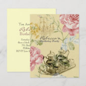 Invitation fête du thé d'anniversaire du jardin de campagne f (Devant / Derrière)