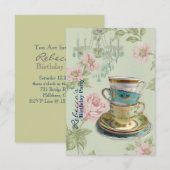 Invitation fête du thé d'anniversaire du jardin de campagne f (Devant / Derrière)
