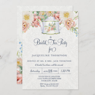 Invitation Fête du thé de la marée Aquarelle rose et blanc Fl