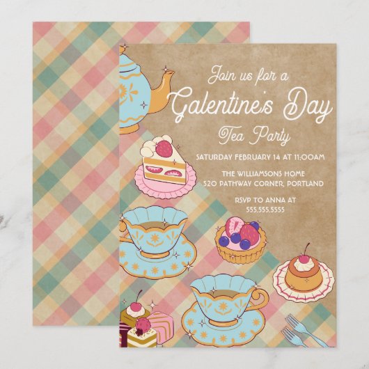 Invitation Fête du thé de la Saint-Valentin rose bleu clair f (Devant / Derrière)