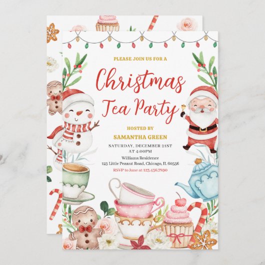 Invitation Fête du thé de Noël (Devant / Derrière)
