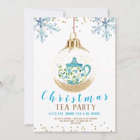 Invitation Fête du thé de Noël bleu (Devant)