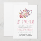 Invitation Fête du thé moderne Anniversaire Princesse Tea Par (Devant / Derrière)