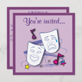 Invitation Fête du Théâtre d'anniversaire avec masque (Devant / Derrière)