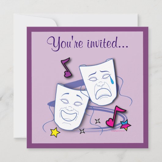 Invitation Fête du Théâtre d'anniversaire avec masque (Devant)