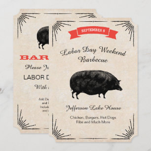 Invitation Fête du Travail Barbecue BBQ Pique-Nique Cochon No
