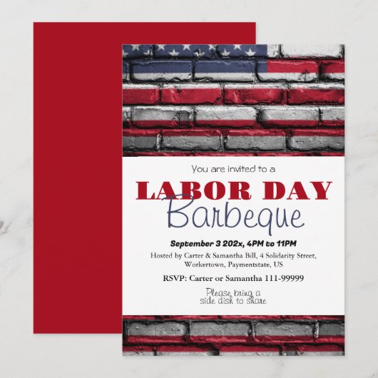Invitation Fête du Travail Barbecue Travailleur drapeau patri (Devant / Derrière)