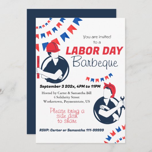 Invitation Fête du Travail BBQ Parti Travailleur Patriotique (Devant / Derrière)