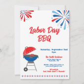 Invitation Fête du Travail BBQ Patriotique Rouge Blanc Bleu (Devant)