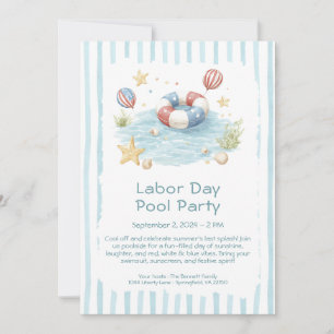 Invitation Fête du Travail Pool Party Red White and Blue Invi
