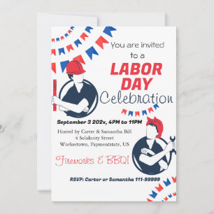 Invitation Fête du Travail Travailleur du parti BBQ Patriotiq