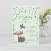 Invitation Fête du Trèfle de Shamrock Vert Flamingo Saint-Pat (Debout devant)