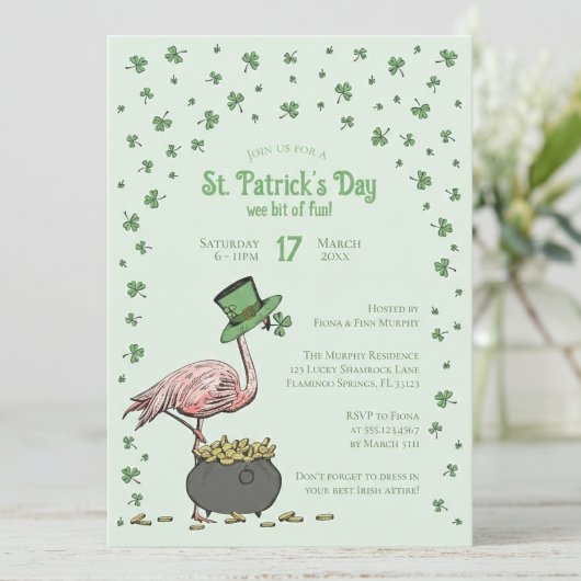 Invitation Fête du Trèfle de Shamrock Vert Flamingo Saint-Pat