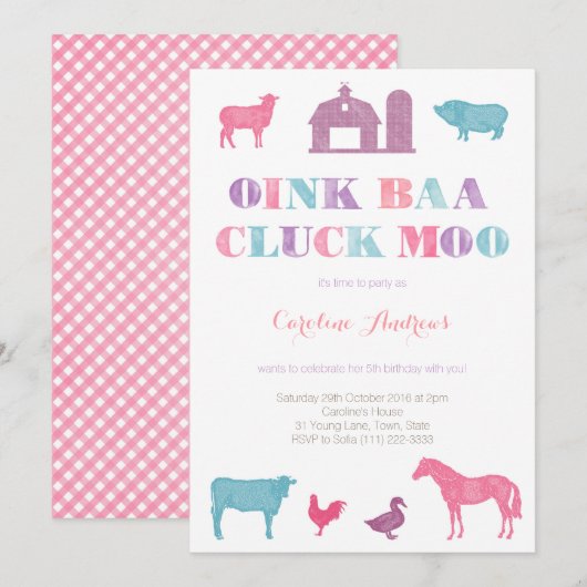 Invitation fête du zoo, vieille fille de la ferme macdonald (Devant / Derrière)