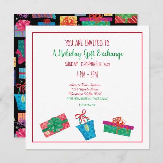 Invitation Fête, Échange De Cadeaux Amusants Impri (Devant / Derrière)