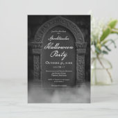 Invitation Fête éffrayante d'Halloween Tombstone & Fog (Debout devant)