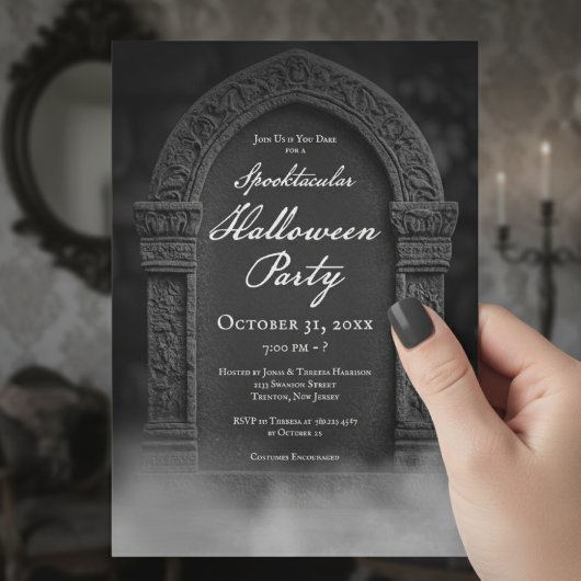 Invitation Fête éffrayante d'Halloween Tombstone & Fog