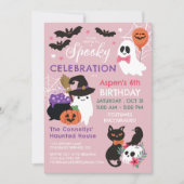 Invitation Fête Éffrayante rose Fille Halloween Anniversaire (Devant)