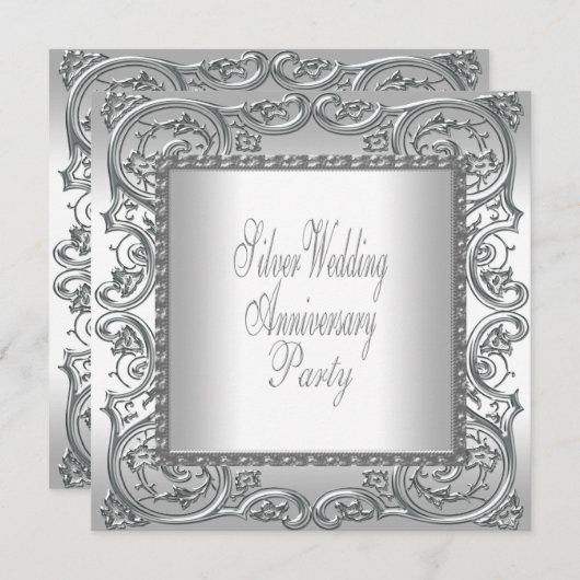 Invitation Fête élégante argent blanc 25e anniversaire de mar (Devant / Derrière)