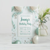 Invitation Fête élégante avec confettis vert sauge poussiéreu (Debout devant)