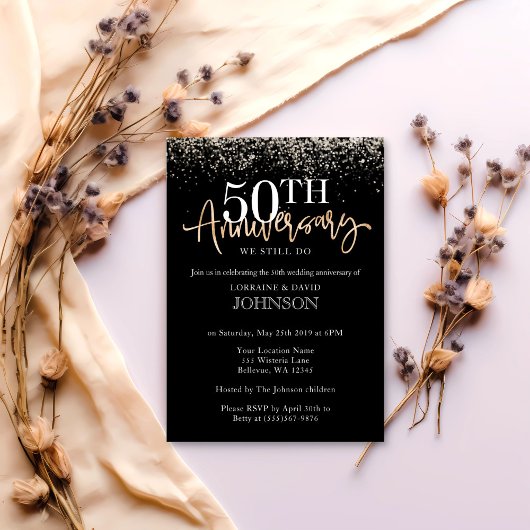 Invitation Fête élégante avec paillettes dorées pour le 50e a